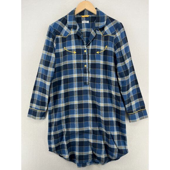 Wrangler Other - WRANGLER Sleep Shirt Womens M Flannel Nightgown Plaid Shirtdress Mid-length Blue